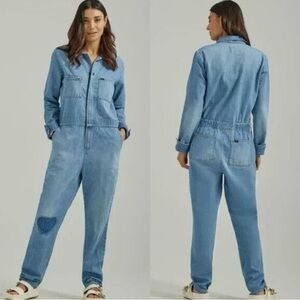Free People X Lee Jumpsuit Union Alls Denim Heart Patch Bohemian Retro